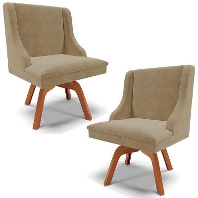 Kit 2 Cadeiras Decorativas Sala De Jantar Base Giratória De Madeira Firenze Suede Nude/natural G19
