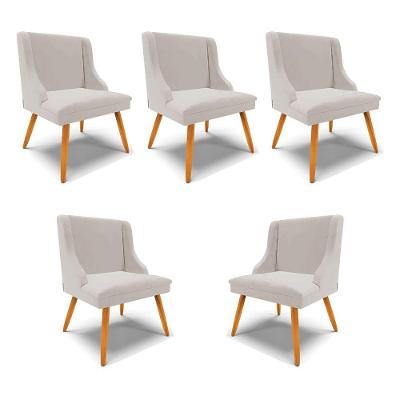 Kit 5 Cadeiras Decorativas Sala De Jantar Pés Palito De Madeira Firenze Veludo Cinza/natural G19 - Gran Belo