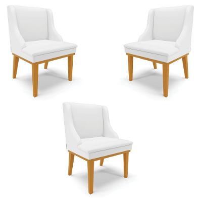 Kit 3 Cadeiras Decorativas Sala De Jantar Base Fixa De Madeira Firenze Pu Branco Fosco/castanho G19