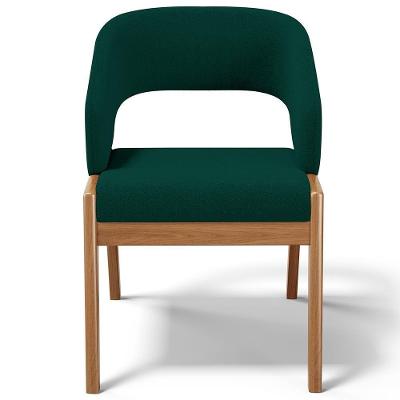 Cadeira De Jantar E Estar Living Estofada Lince L02 Bouclê Verde - Lyam Decor