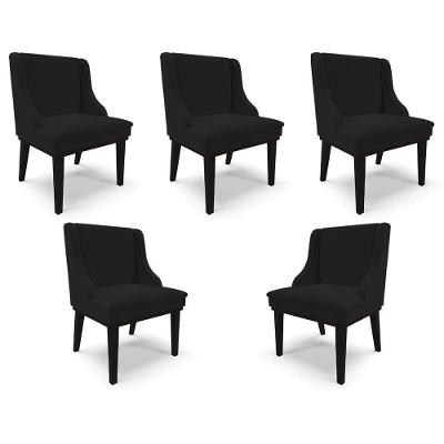 Kit 5 Cadeiras Decorativas Sala De Jantar Base Fixa De Madeira Firenze Linho Preto G19 - Gran Belo