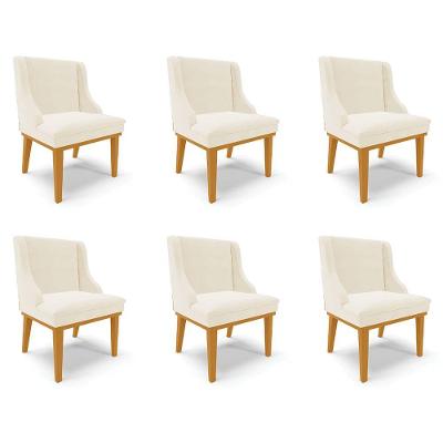 Kit 6 Cadeiras Decorativas Sala De Jantar Base Fixa De Madeira Firenze Veludo Bege/castanho G19 - Gran Belo