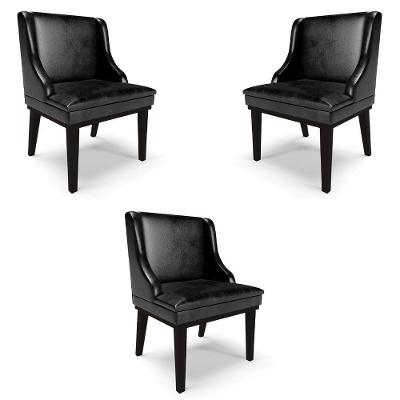 Kit 3 Cadeiras Decorativas Sala De Jantar Base Fixa De Madeira Firenze Pu Preto Brilho G19