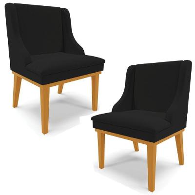 Kit 2 Cadeiras Decorativas Sala De Jantar Base Fixa De Madeira Firenze Linho Preto/castanho G19
