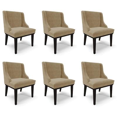 Kit 6 Cadeiras Decorativas Sala De Jantar Base Fixa De Madeira Firenze Suede Nude/preto G19