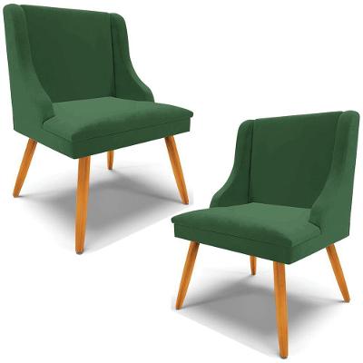 Kit 2 Cadeiras Decorativas Sala De Jantar Pés Palito De Madeira Firenze Veludo Verde/natural G19