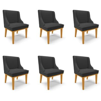 Kit 6 Cadeiras Decorativas Sala De Jantar Base Fixa De Madeira Firenze Pu Preto Fosco/castanho G19 - Gran Belo