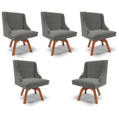 Kit 5 Cadeiras Decorativas Sala De Jantar Base Giratória De Madeira Firenze Suede Grafite/natural