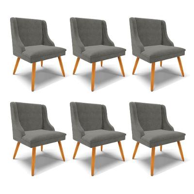 Kit 6 Cadeiras Decorativas Sala De Jantar Pés Palito De Madeira Firenze Suede Grafite/natural G19 - Gran Belo