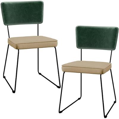 Kit 02 Cadeiras L02 Facto Verde Musgo Linho Bege Escuro