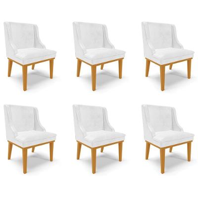 Kit 6 Cadeiras Decorativas Sala De Jantar Base Fixa De Madeira Firenze Pu Branco Brilho/castanho G19