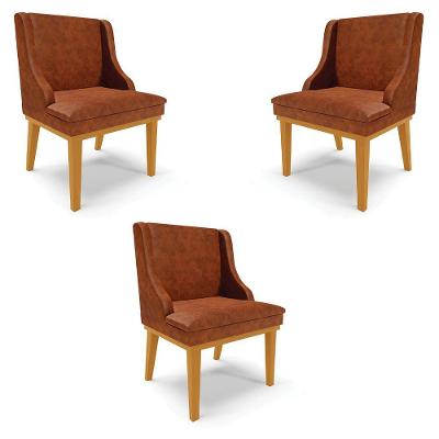 Kit 3 Cadeiras Decorativas Sala De Jantar Base Fixa De Madeira Firenze Pu Nozes/castanho G19