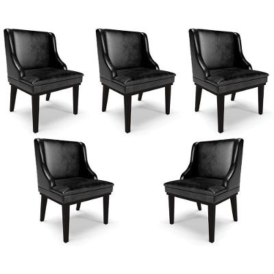 Kit 5 Cadeiras Decorativas Sala De Jantar Base Fixa De Madeira Firenze Pu Preto Brilho G19