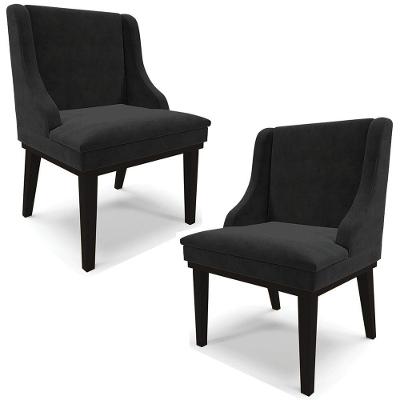 Kit 2 Cadeiras Decorativas Sala De Jantar Base Fixa De Madeira Firenze Suede Preto G19 - Gran Belo