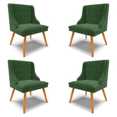 Kit 4 Cadeiras Decorativas Sala De Jantar Pés Palito De Madeira Firenze Suede Verde Esmeralda