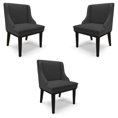 Kit 3 Cadeiras Decorativas Sala De Jantar Base Fixa De Madeira Firenze Pu Preto Fosco G19