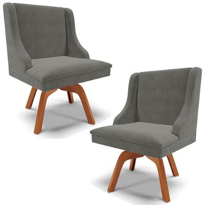 Kit 2 Cadeiras Decorativas Sala De Jantar Base Giratória De Madeira Firenze Suede Grafite/natural