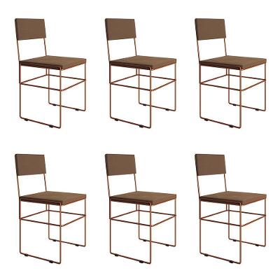 Kit 6 Cadeiras De Jantar Estofadas Marrom Base Cobre