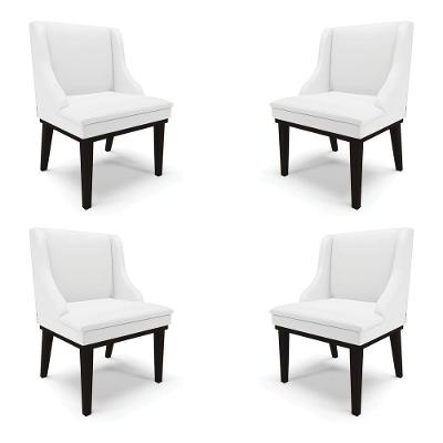 Kit 4 Cadeiras Decorativas Sala De Jantar Base Fixa De Madeira Firenze Pu Branco Fosco/preto G19
