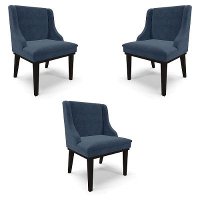 Kit 3 Cadeiras Decorativas Sala De Jantar Base Fixa De Madeira Firenze Suede Azul Marinho/preto G19