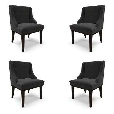 Kit 4 Cadeiras Decorativas Sala De Jantar Base Fixa De Madeira Firenze Veludo Preto G19 - Gran Belo