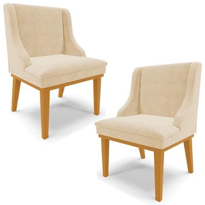 Kit 2 Cadeiras Decorativas Sala De Jantar Base Fixa De Madeira Firenze Suede Bege/castanho G19