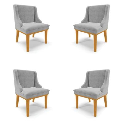 Kit 4 Cadeiras Decorativas Sala De Jantar Base Fixa De Madeira Firenze Suede Cinza/castanho G19