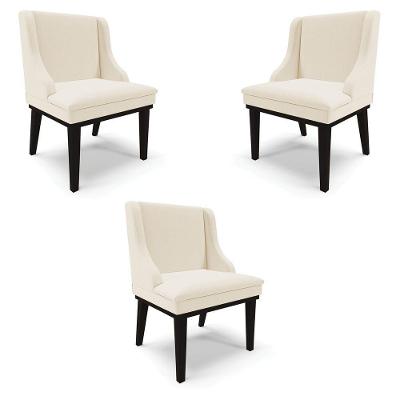 Kit 3 Cadeiras Decorativas Sala De Jantar Base Fixa De Madeira Firenze Linho Bege/preto G19 - Gran Belo