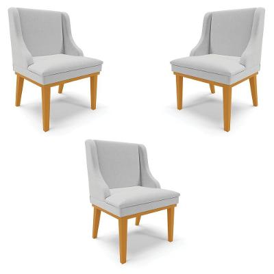 Kit 3 Cadeiras Decorativas Sala De Jantar Base Fixa De Madeira Firenze Linho Cinza/castanho G19