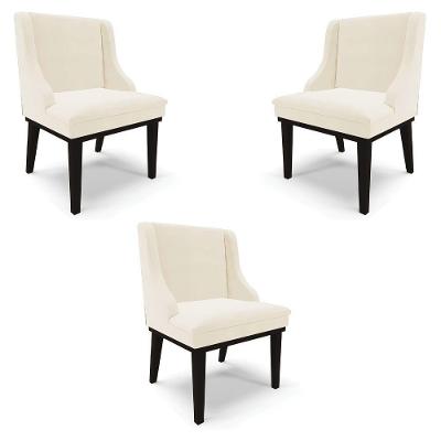 Kit 3 Cadeiras Decorativas Sala De Jantar Base Fixa De Madeira Firenze Veludo Bege/preto G19