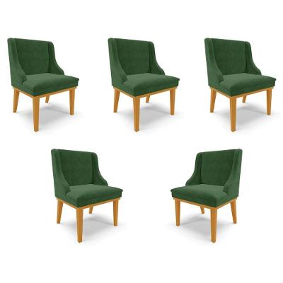Kit 5 Cadeiras Decorativas Sala De Jantar Base Fixa De Madeira Firenze Suede Verde/castanho G19