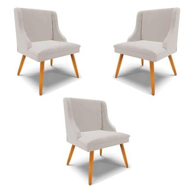 Kit 3 Cadeiras Decorativas Sala De Jantar Pés Palito De Madeira Firenze Veludo Cinza/natural G19