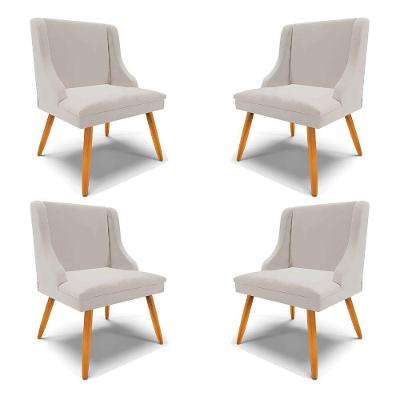 Kit 4 Cadeiras Decorativas Sala De Jantar Pés Palito De Madeira Firenze Veludo Cinza/natural G19