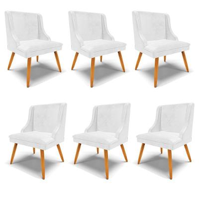 Kit 6 Cadeiras Decorativas Sala De Jantar Pés Palito De Madeira Firenze Pu Branco Brilho/natural G19 - Gran Belo