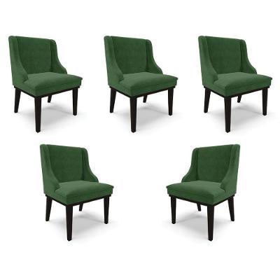 Kit 5 Cadeiras Decorativas Sala De Jantar Base Fixa De Madeira Firenze Suede Verde Esmeralda/preto G19 - Gran Belo