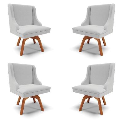 Kit 4 Cadeiras Decorativas Sala De Jantar Base Giratória De Madeira Firenze Linho Cinza/natural G19
