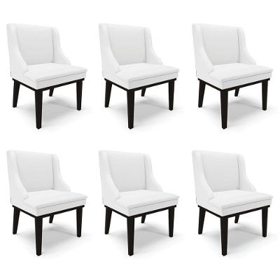 Kit 6 Cadeiras Decorativas Sala De Jantar Base Fixa De Madeira Firenze Pu Branco Fosco/preto G19