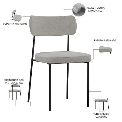 Kit 08 Cadeiras Estofada Para Sala De Jantar F01 Cinza