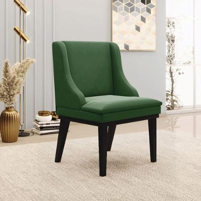 Cadeira Decorativa Sala De Jantar Base Fixa De Madeira Firenze Suede Verde Esmeralda/preto G19