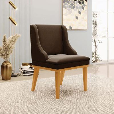 Cadeira Decorativa Sala De Jantar Base Fixa De Madeira Firenze Suede Marrom/castanho G19 - Gran Belo