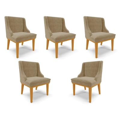 Kit 5 Cadeiras Decorativas Sala De Jantar Base Fixa De Madeira Firenze Suede Nude/castanho G19