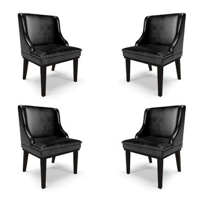 Kit 4 Cadeiras Decorativas Sala De Jantar Base Fixa De Madeira Firenze Pu Preto Brilho G19