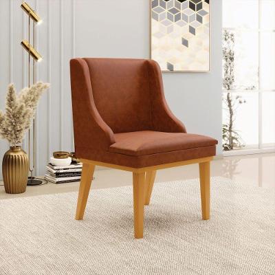Cadeira Decorativa Sala De Jantar Base Fixa De Madeira Firenze Pu Nozes/castanho G19 - Gran Belo