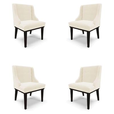 Kit 4 Cadeiras Decorativas Sala De Jantar Base Fixa De Madeira Firenze Veludo Bege/preto