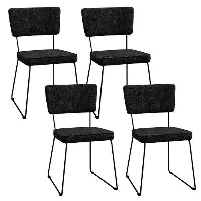 Kit 4 Cadeiras Estofada Para Sala De Jantar Base Aço Chumbo