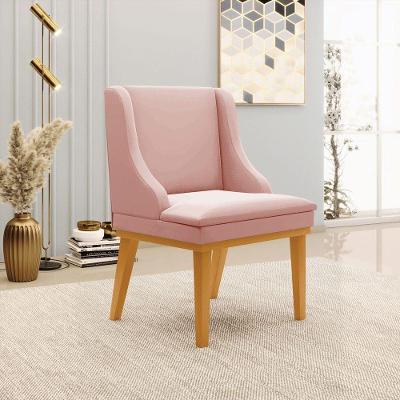 Cadeira Decorativa Sala De Jantar Base Fixa De Madeira Firenze Veludo Rose/castanho G19 - Gran Belo
