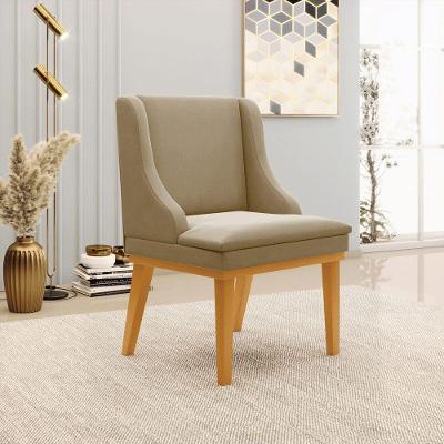 Cadeira Decorativa Sala De Jantar Base Fixa De Madeira Firenze Suede Nude/castanho G19 - Gran Belo