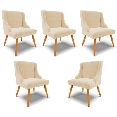 Kit 5 Cadeiras Decorativas Sala De Jantar Pés Palito De Madeira Firenze Suede Bege/natural G19
