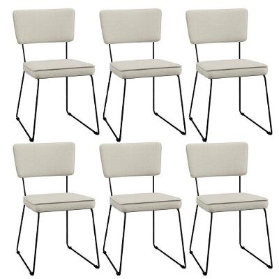 Kit 6 Cadeiras Estofada Para Sala Jantar Base Aço Champagne