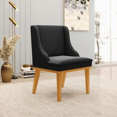Cadeira Decorativa Sala De Jantar Base Fixa De Madeira Firenze Suede Preto/castanho G19 - Gran Belo